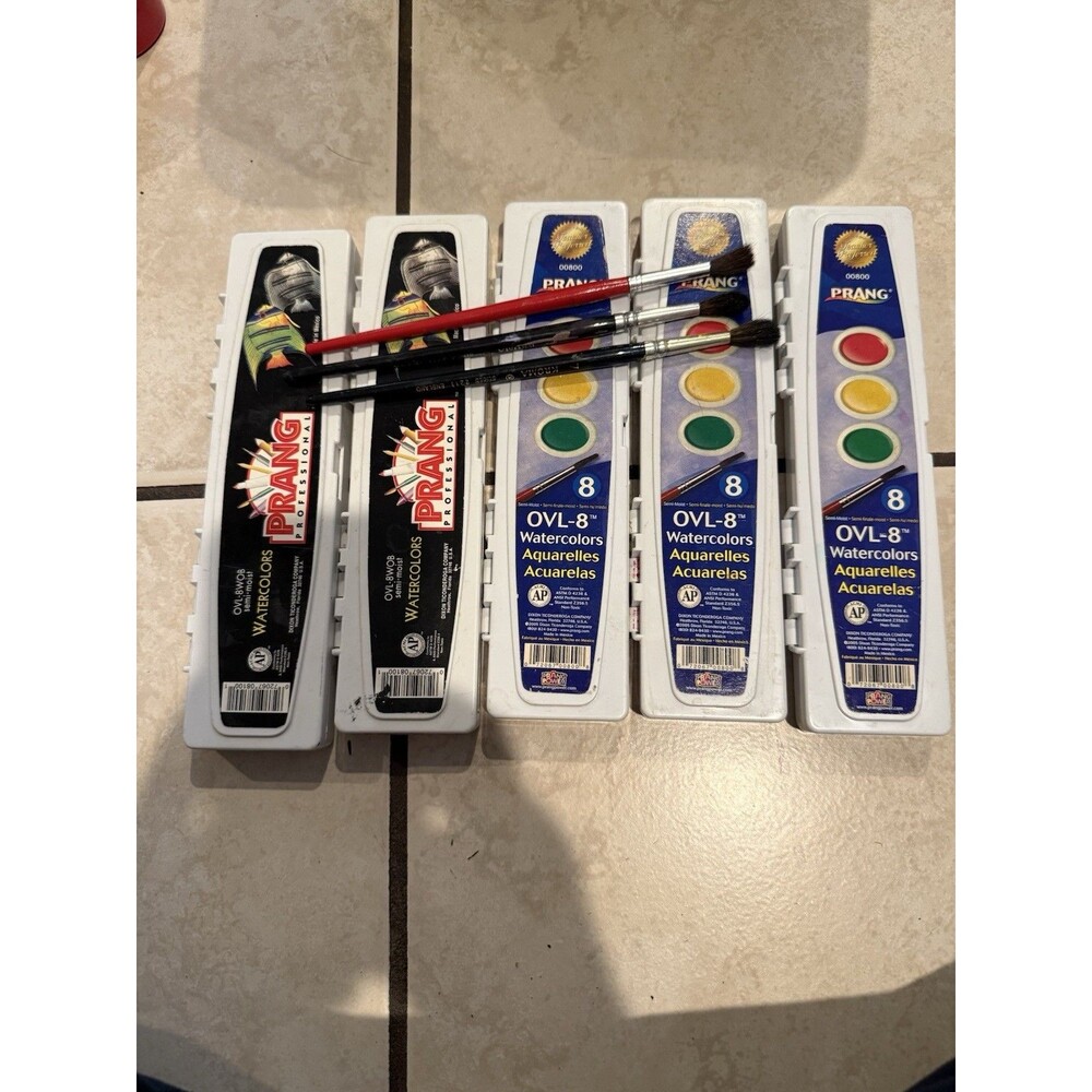 Prang Watercolor Oval Pan Sets (5 With 3 Brushes)
